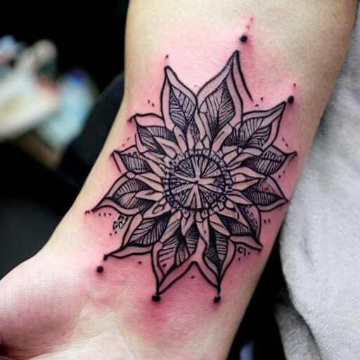 photograph of a mandala tattoo depicting a monsters leaf 