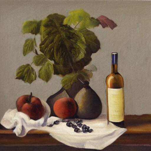 classic still life painting of a wine glass and pot