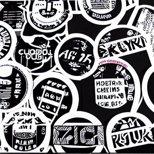 black on white graphic design stickers in style of david rudnick, eric hu, y 2 k, 