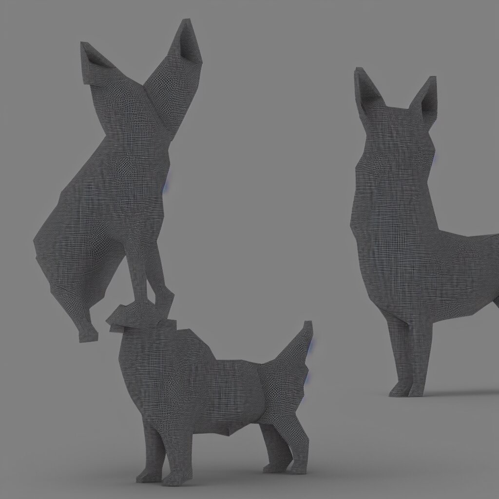 3 d render of chinese tangram of german shepherd figure made of dark gray pieces on light gray background, 2 d image 