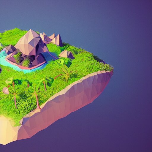 a floating island on an ocean isometric art, low poly art, game art, artstation, 3D render, cgsociety, octane render