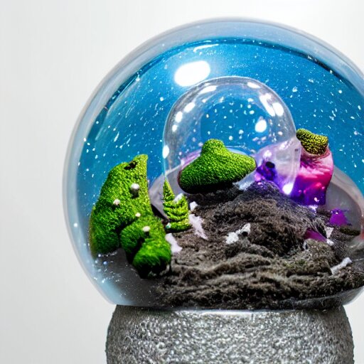 alien planet, lush with fluorescent mushrooms encapsulated in a snow globe, high detail, photorealistic 