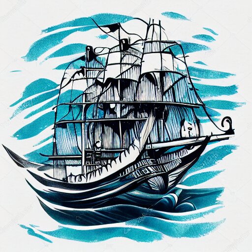 a pirate ship sailing in the sea, realism tattoo design with amazing shades, clean white paper background, in the style of david vega