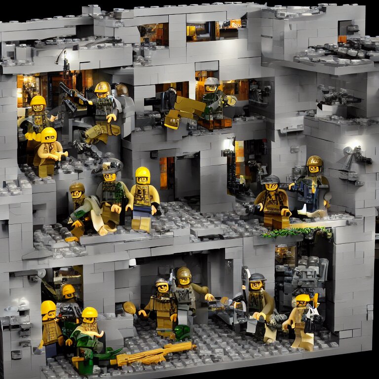 navy seals raid osama bin laden's final hideout in abbottabad, pakistan lego set product marketing, photorealistic, studio lighting, highly detailed 