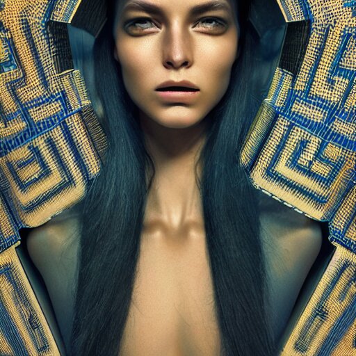 portrait of a stunningly beautiful and alluring futuristic tribal female, depth of field, zeiss lens, detailed, symmetrical, centered, fashion photoshoot, by Annie Leibovitz and Steve McCurry, David Lazar, Jimmy Nelsson, Breathtaking, 8k resolution, extremely detailed, beautiful, establishing shot, artistic, hyperrealistic, beautiful face, octane render