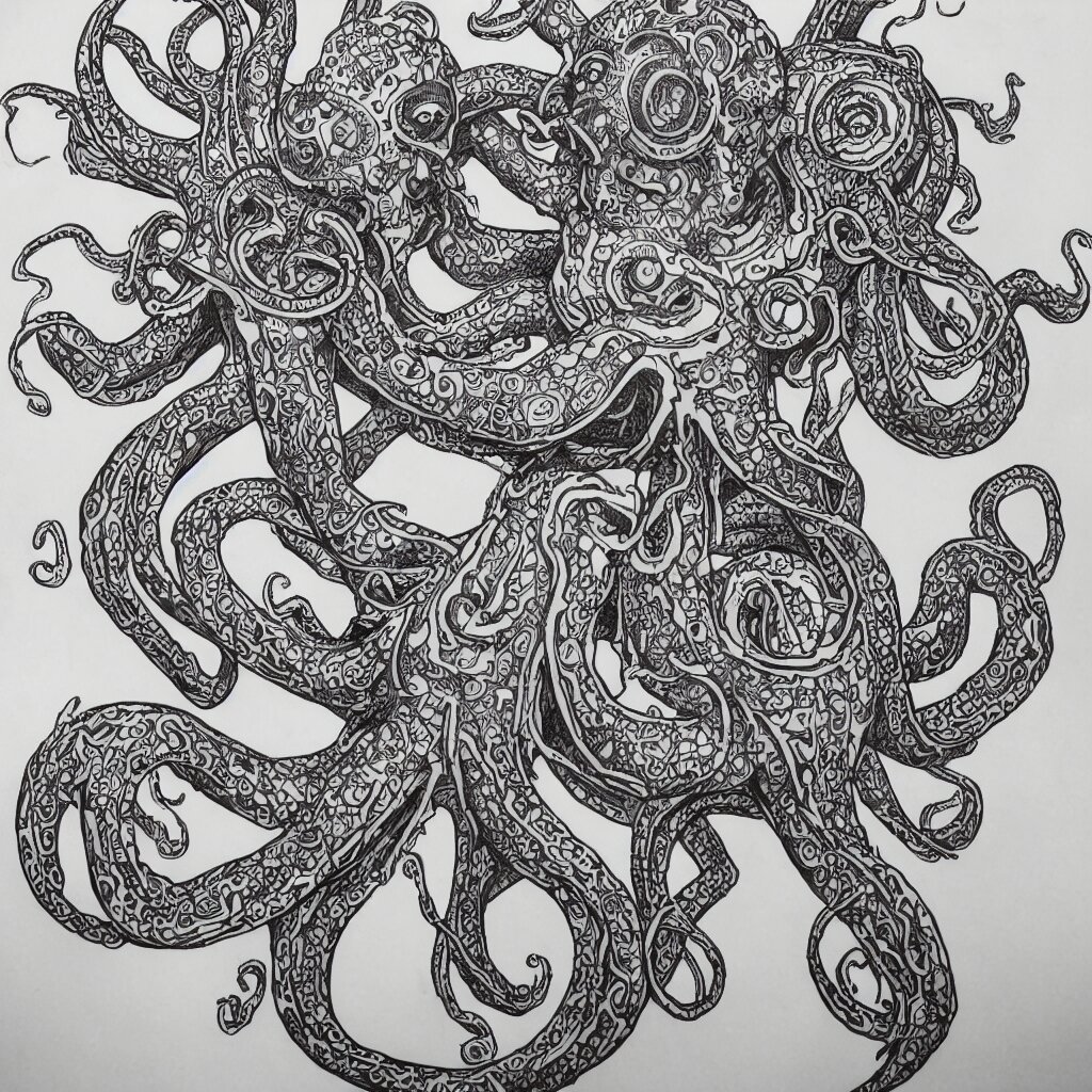 tattoo design. line drawing. symmetric octopus. intricate