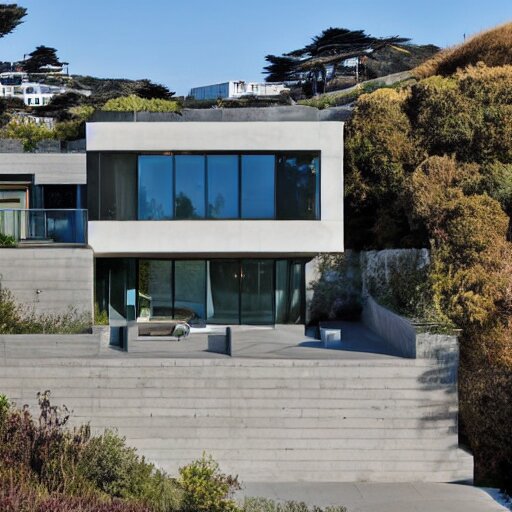 a modern concrete mansion on the bluffs overlooking san francisco 