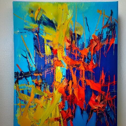 abstract art painting, light to dark, bold brush strokes and random paint splatters, acrylic on canvas 