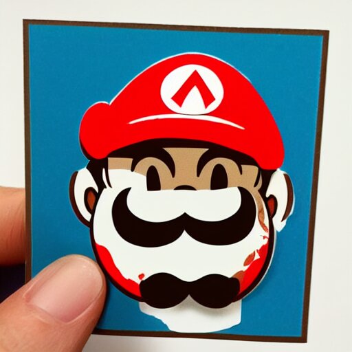 die cut sticker, yoshi wearing mario's mustache, splatter paint 