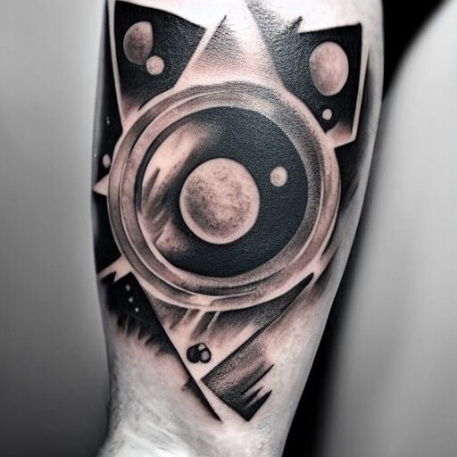 geometric outer space tattoo, arm, cat