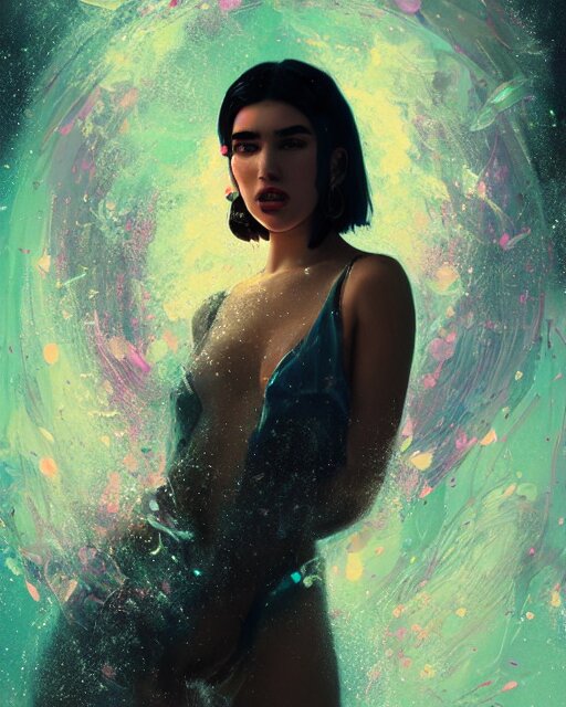 portrait of dua lipa, by petros afshar, sabbas apterus, brian sum, ross tran, shattered glass, bubbly underwater scenery, radiant light