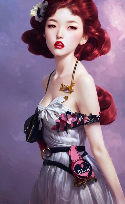 a pin up and beautiful fashion and charming and dreamlke japan girl with lv jewelry, character art, art by artgerm lau and kyoung hwan kim and and ilya kuvshinov and john singer sargent, hyperdetailed, 8 k realistic, symmetrical, frostbite 3 engine, cryengine, dof, trending on artstation, digital art 