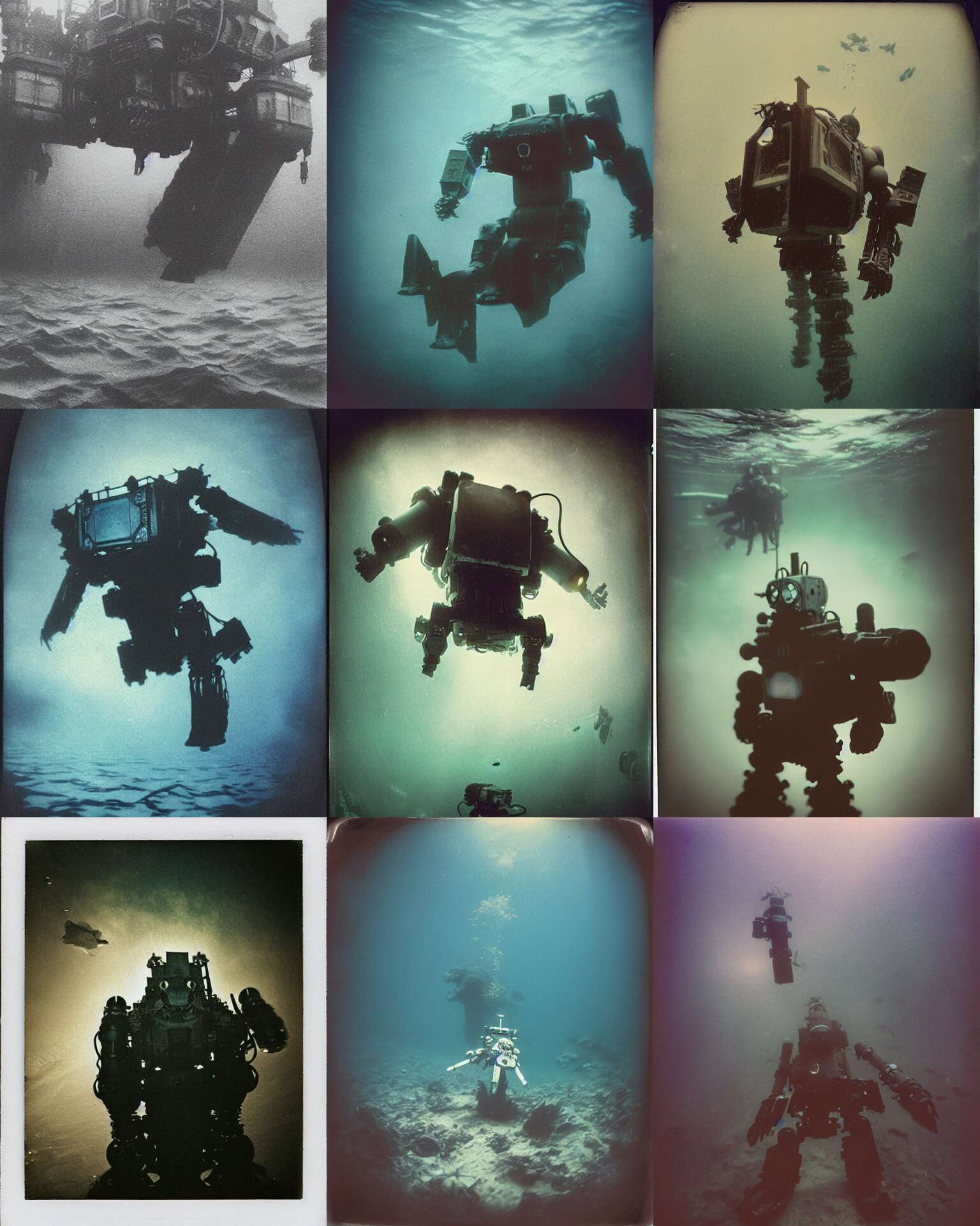 deep underwater giant oversized battle rabbit robot mech as giant underwater mech. titanic wreck underwater!. Cinematic focus,  sharp Polaroid photo, vintage, neutral colors, soft lights,  by Serov Valentin, by lisa yuskavage, by Andrei Tarkovsky