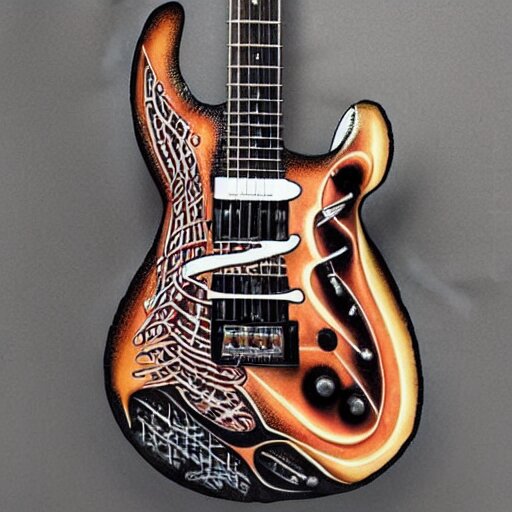 a melting electric guitar surrounded by mathematical formulas in the style of a tattoo 