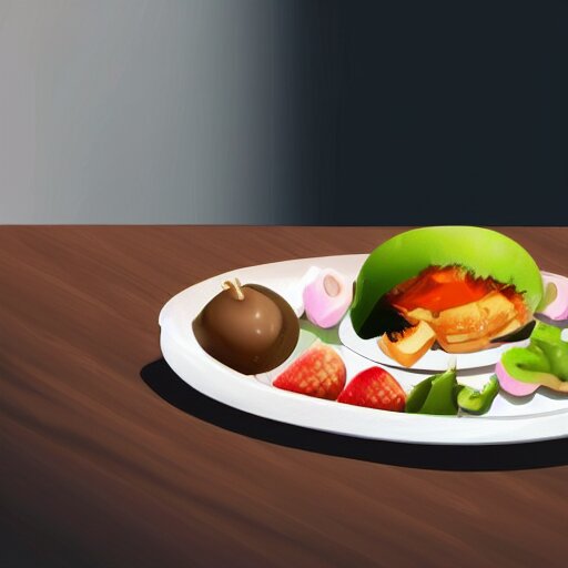 a plate of random food on the table, realistic,