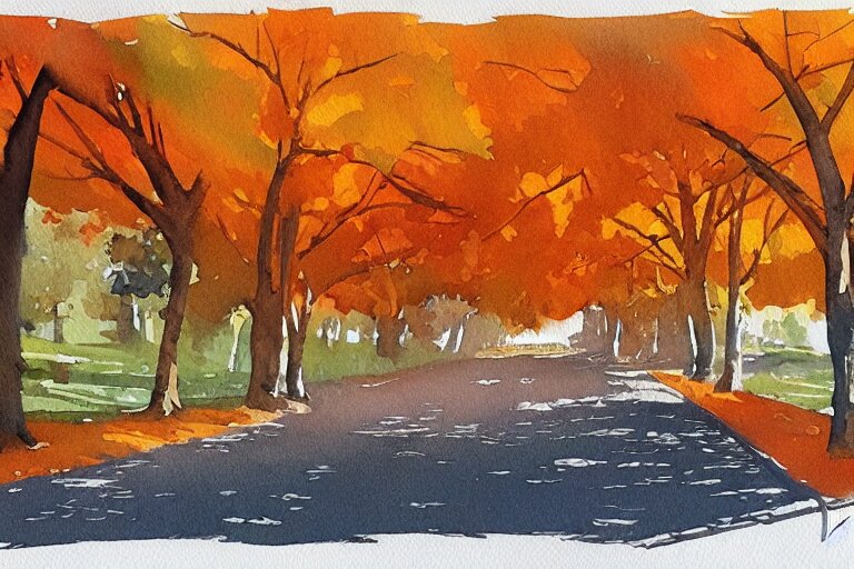 avenue autumn watercolor pen light color on artstation 