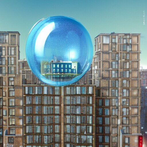 a snow globe with a soviet apartment building in it, a computer rendering by leandro erlich, trending on cgsociety, retrofuturism, tesseract, isometric, physically based rendering 