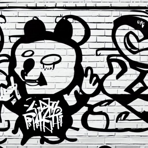 zef design black and white color scheme, graffiti, cute characters 