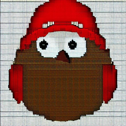 a bird with a hat in pixelart, white background 