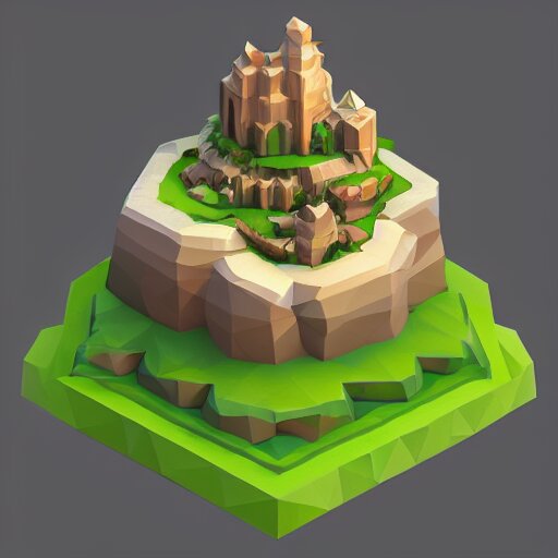 dream a floating island isometric art, low poly art, game art, artstation, 3D render, cgsociety