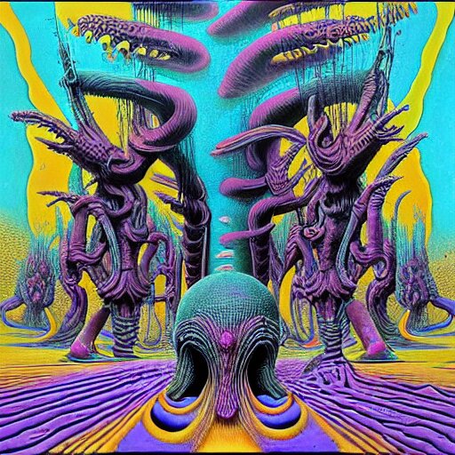 stoner metal album cover in the style of wayne barlowe and  kenny scharf and philippe druillet, realistic, insanely detailed, intricate, smooth, airbrush, play-doh