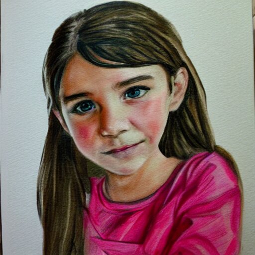 sketch painting of a portrait of a 8 year old girl 