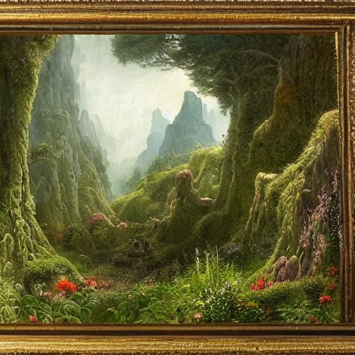 a beautiful and highly detailed matte painting of a magical garden deep in the misty mountains, intricate details, epic scale, insanely complex, 8 k, sharp focus, hyperrealism, by caspar friedrich, 