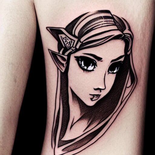 tattoo design, stencil, clean line art, g pen, portrait of princess zelda by artgerm, symmetrical face, beautiful, triforce 