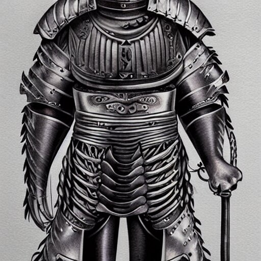 A german knight in armor designed by alex grey, tattoo, tattoo art, Black and grey tattoo style