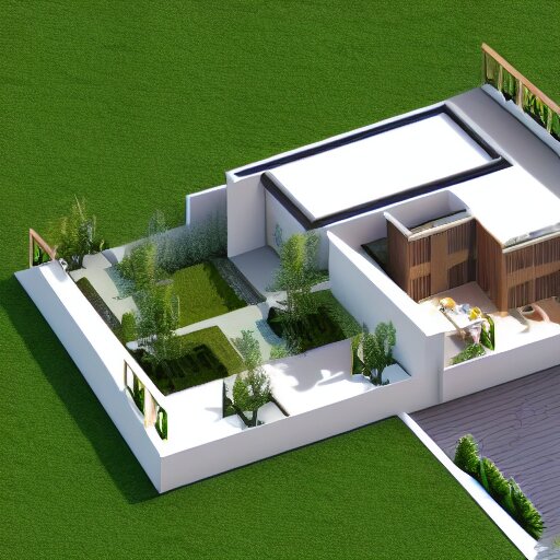 isometric view, render of a beautiful modern home designed for aesthetics, energy efficiency and maximizing plants and greenery, cg render, high resolution, professional 