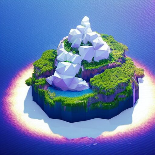 a floating island on an ocean isometric art, low poly art, game art, artstation, 3D render, cgsociety, octane render