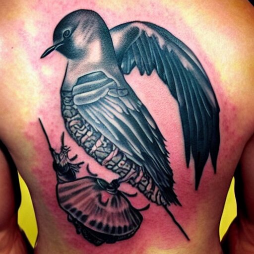 tatoo ink cyber a swallow with a black beard wearing an athletic bilbao shirt, high detailed 