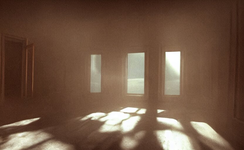 cinematic screenshot of the surreal interior for house built on nothing and something for the nothing underneath, moody scene from being john malcovich directed by charlie kaufman ( 2 0 0 1 ), moody volumetric light morning, anamorphic lenses, kodak color film stock 