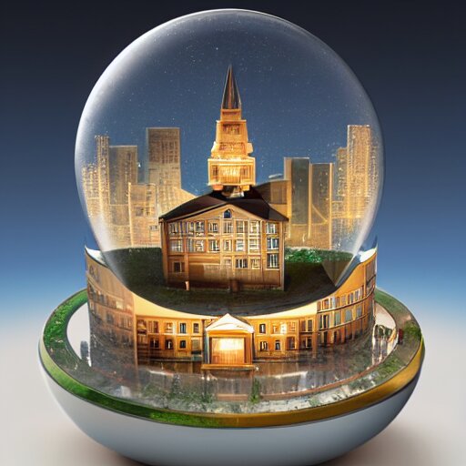 a snow globe with a building in it, a computer rendering by leandro erlich, trending on cgsociety, retrofuturism, tesseract, isometric, physically based rendering 