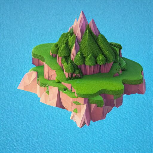 a floating island on an aquatic environment isometric art, lago di sorapis landscape, low poly art, game art, artstation, 3D render, high detail, cgsociety, octane render, sharp focus