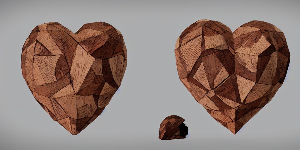 wooden heart design, character sheet, 3d render, Greg Rutkowski, Zabrocki, Karlkka, Jayison Devadas, Phuoc Quan, trending on Artstation, 8K, ultra wide angle, zenith view, pincushion lens effect