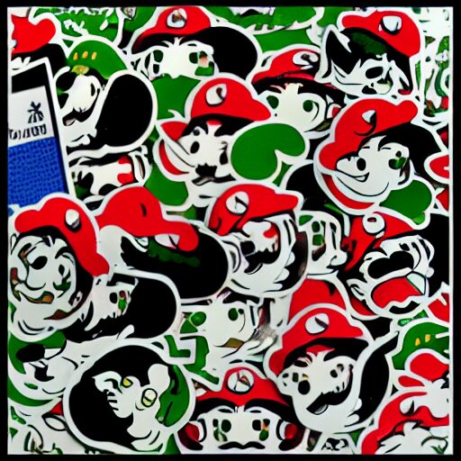 die cut sticker, yoshi wearing mario's mustache, splatter paint 