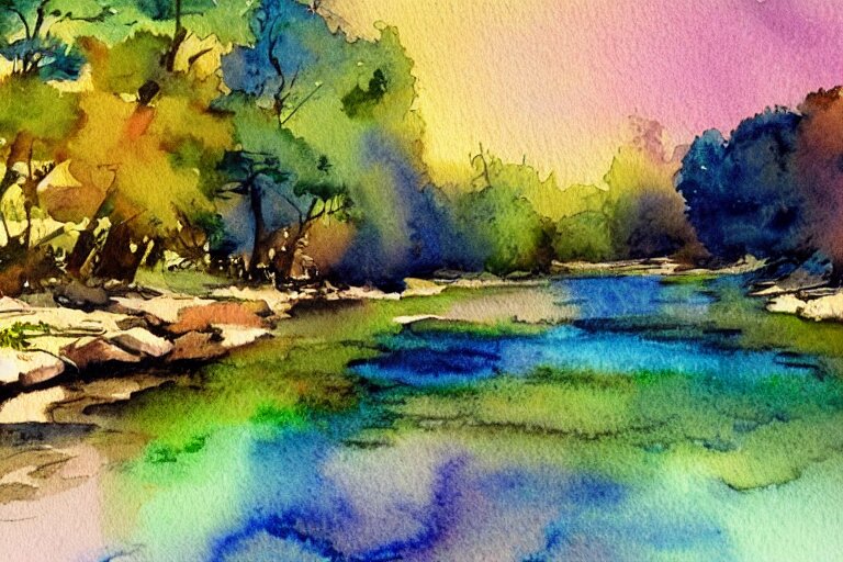 river summer watercolor pen light color on artstation 