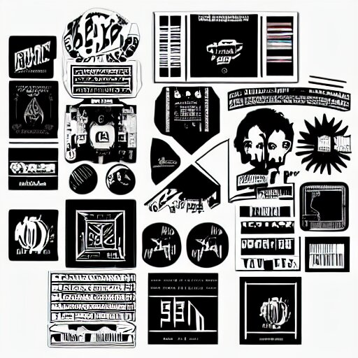 black on white stickers graphic design in style of david rudnick, eric hu, guccimaze, acid, y 2 k, 4 k sharpening, 