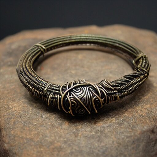 poseidon cultists bangle, bronze wire, intricate poseidon style, ancient mediterranean jewelry, fine craftsmanship