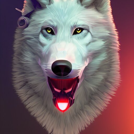 a a robotic wolf smoking a cigarette vibrant lighting, elegant, highly detailed, smooth, sharp focus, illustration, beautiful, geometric, trending on artstation, full body, cinematic, artwork by borovikovsky 