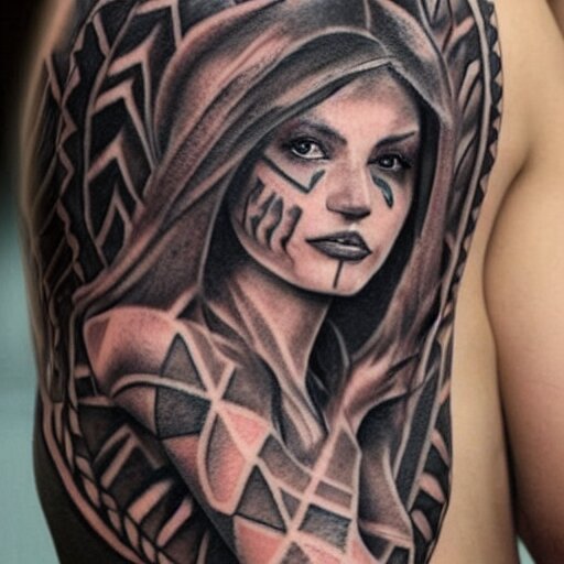 girl with tribal tattoo, realistic detailed shading, photo, robin elay 