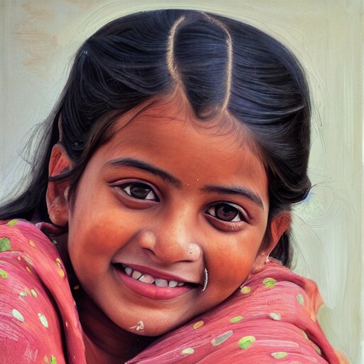 high quality high detail painting by lucian freud, hd, smiling cute indian girl portrait, photorealistic lighting 