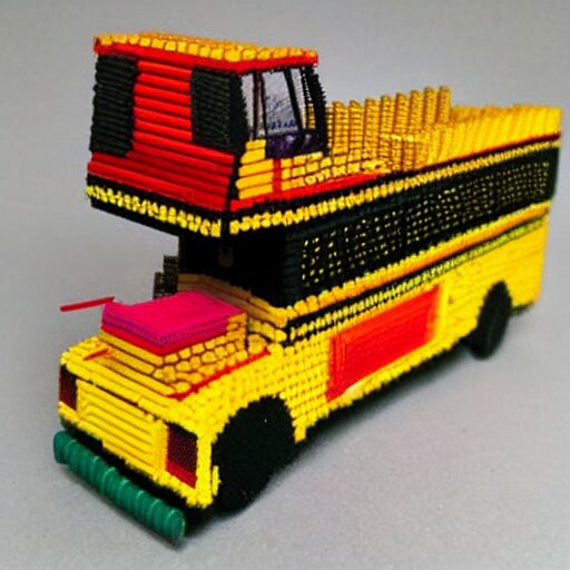 school bus made of pencils