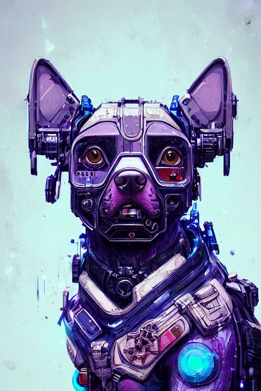 a beautiful portrait of a cute cyberpunk dog by sandra chevrier and greg rutkowski and wlop, purple blue color scheme, high key lighting, volumetric light, digital art, highly detailed, fine detail, intricate, ornate, complex, octane render, unreal engine, photorealistic 