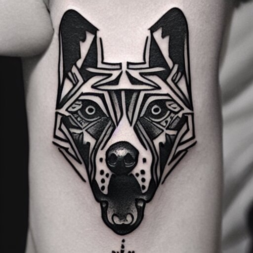 tattoo design, stencil, tattoo stencil, traditional, a world famous tattoo of a geometric dog