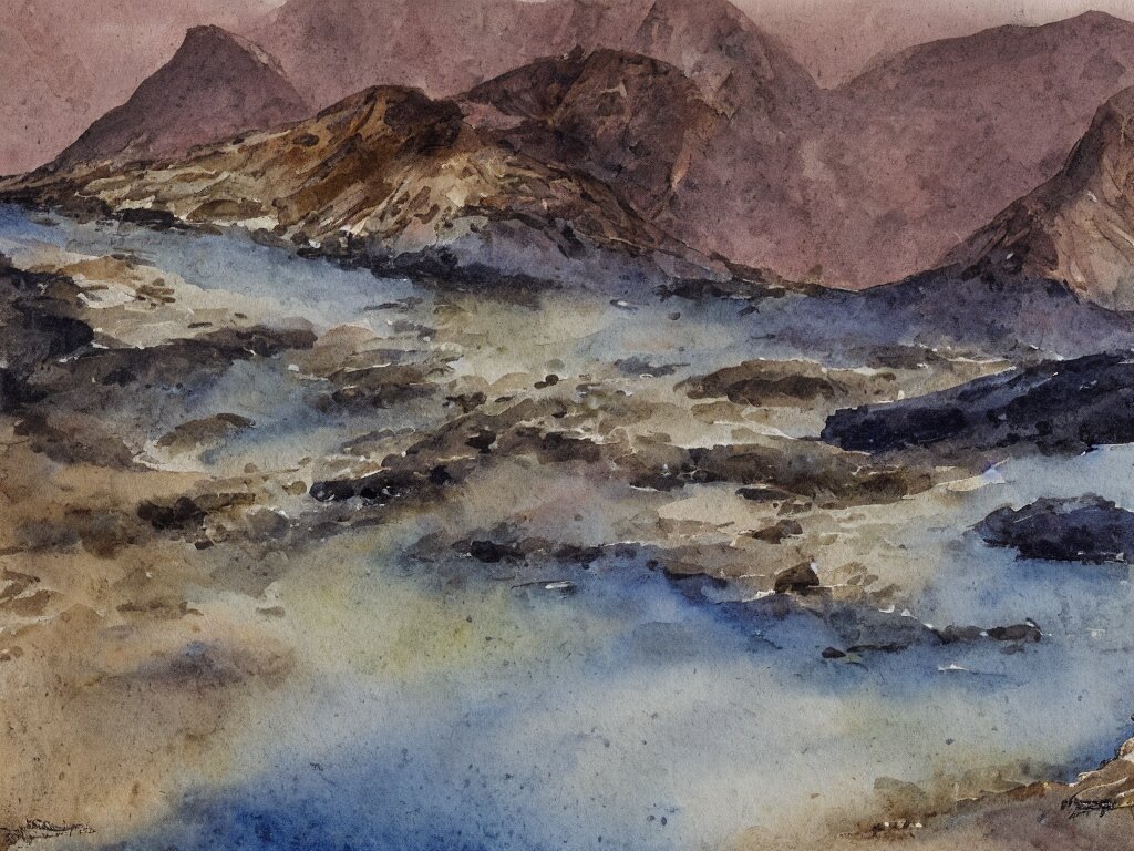 wastwater screes in early evening light painted in watercolours and pencil by william heaton cooper and rock textures by julian cooper 