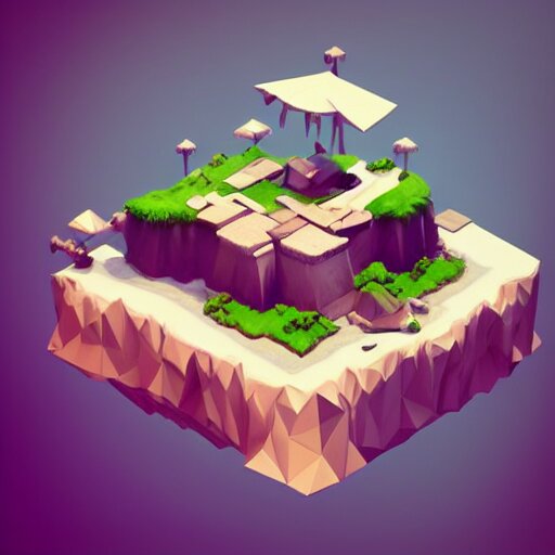 a floating island isometric art, low poly art, game art, artstation, 3D render, cgsociety