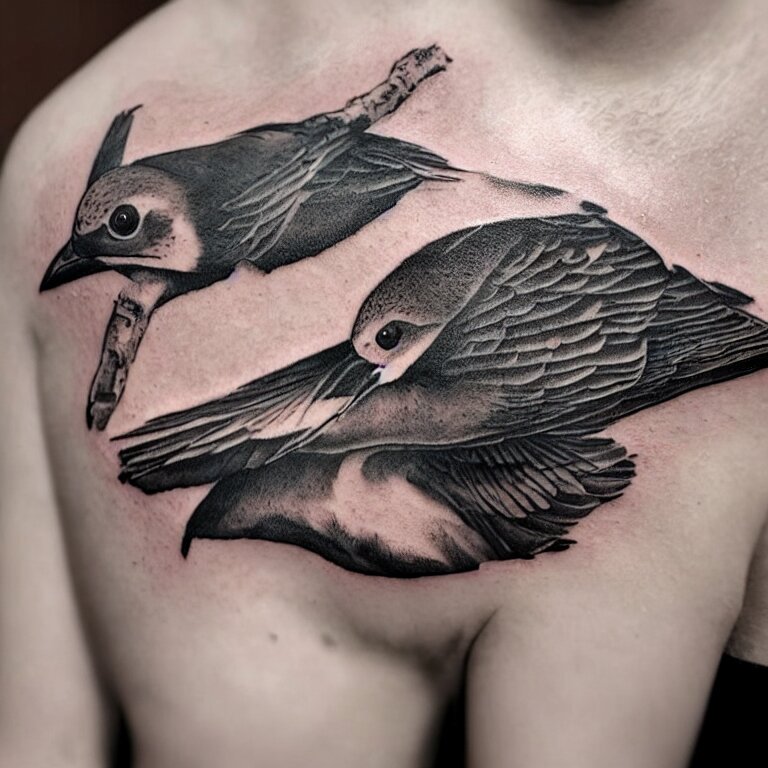 tattoo of a common nyc street pigeon, stylized 