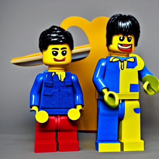 Bert and Ernie from Sesame Street build a Lego set together